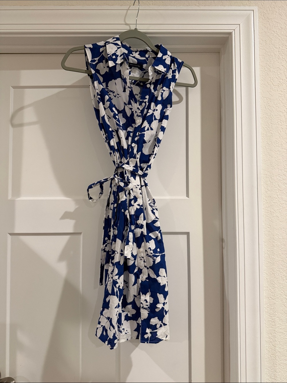 Tommy Hilfiger White Floral on Blue Sleeveless Wrap Dress
